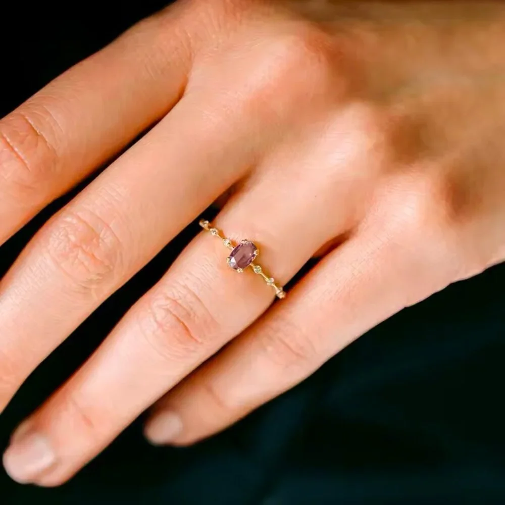 NEW Purple Stone Ring Sz 7 18K Gold Plated CZ Dainty Delicate Wedding Fairy